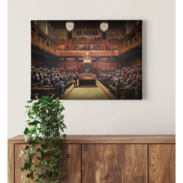 Leinwandbild Banksy Affen im Gericht Braun 70x50 DD123081 Keilrahmen Wandbild – Bild 2