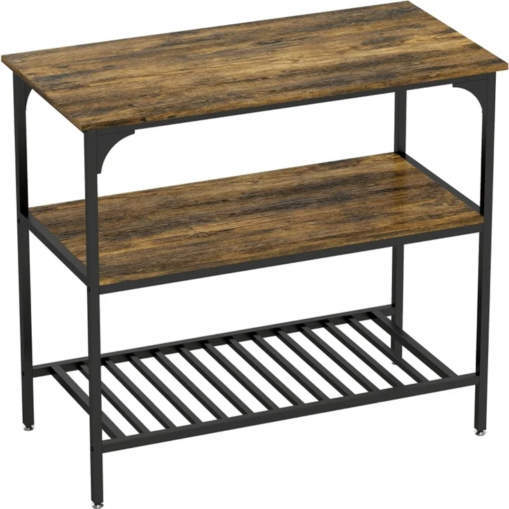 Bäckerregal, 3-stufiges Küchenregal mit Stahlrahmen, Rustikales Braun+Schwarz--Rustikales Braun--100x50x90cm--YOUDENOVA – Bild 1