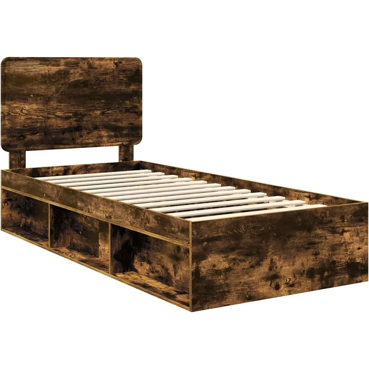 vidaXL Bettrahmen Geräucherte Eiche 90 x 190 cm Massives Kiefernholz 3412546 – Bild 3