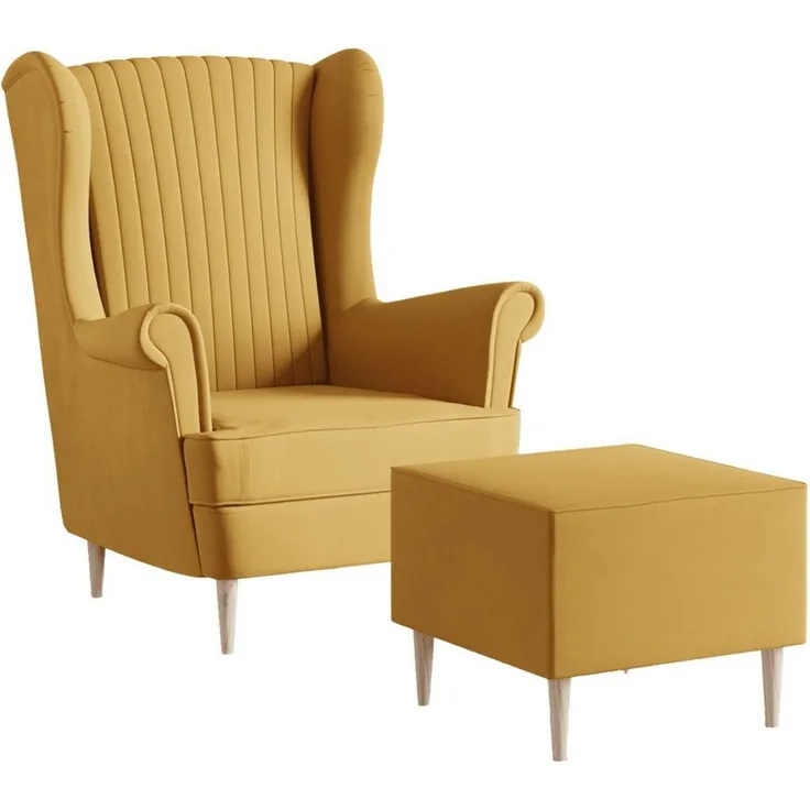 MOEBLO Ohrensessel COMFY SESSEL mit oder ohne Hocker (Polstersessel aus Samtstoff Wohnzimmersessel mit/ohne Hocker Ohrenbacksessel), Sessel mit optionalem Hocker