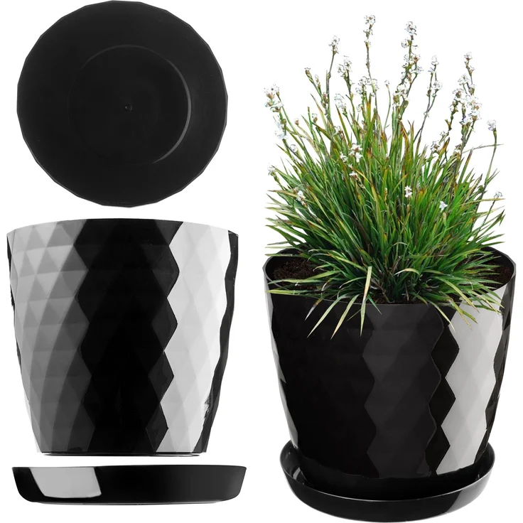 KADAX Blumentopf aus Kunststoff mit Ständer, Blumenabdeckung, 20 cm, Schwarz – Bild 1