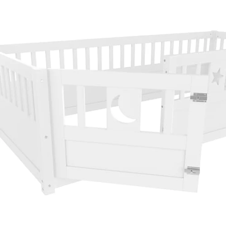 Ball & Cast Bodenbett (90x190 cm), Kids Bed und Jugendbett mit Stern- & Monddekoration, Kinderbett 90x200 mit rausfallschutz, ohne Lattenrost, Weiß – Bild 10