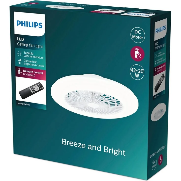Philips Deckenventilator und LED Deckenleuchte Amigo, 20W+40W, Durchmesser 49cm, rund, inkl. Fernbedienung – Bild 2