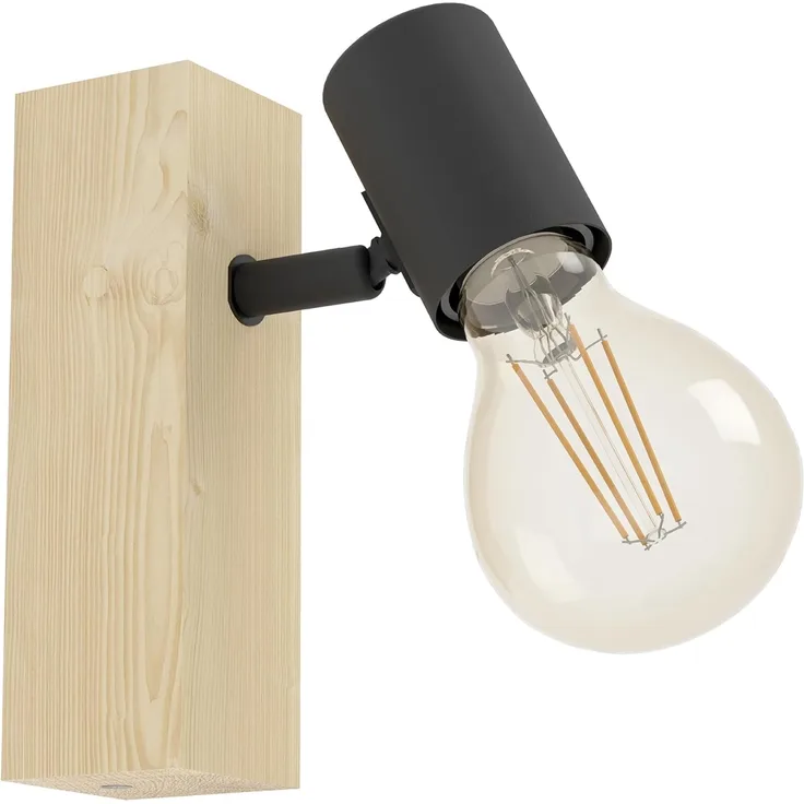 Eglo 32917 LED Wandleuchte TOWNSHEND Stahl schwarz, Holz braun E27 1X10W L:6,5cm H:21,5cm T:19cm dimmbar