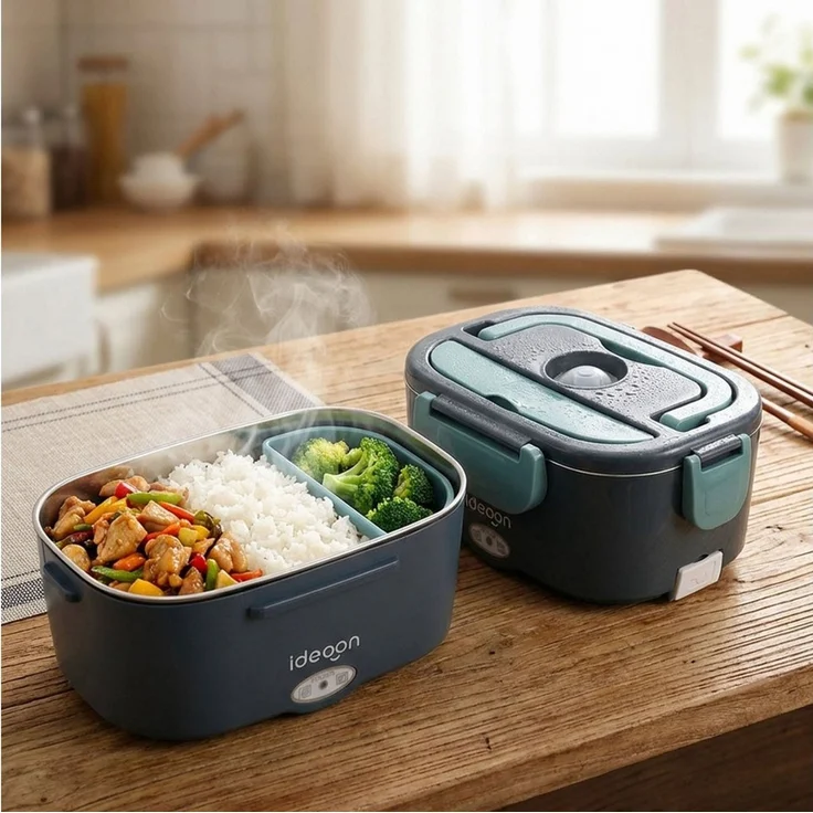 shop'n smile ideoon Elektrische Lunchbox Elektrische Lunchbox 60W 1,5L Warmhaltebox Edelstahl Speisenwärmer, (2-tlg, 1er-Set & 2er-Set), Edelstahlbehälter, Isoliertasche, Besteckset/ in 30 Min. auf 65 °C – Bild 1