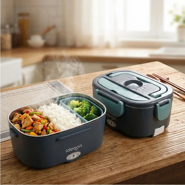 shop'n smile ideoon Elektrische Lunchbox Elektrische Lunchbox 60W 1,5L Warmhaltebox Edelstahl Speisenwärmer, (2-tlg, 1er-Set & 2er-Set), Edelstahlbehälter, Isoliertasche, Besteckset/ in 30 Min. auf 65 °C