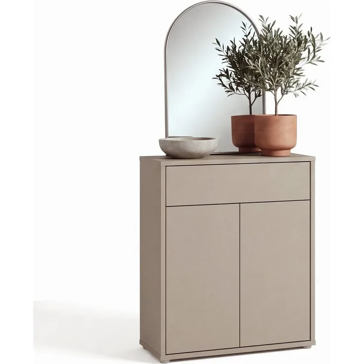 Newroom Schuhschrank Taupe 75 cm grifflos mit Schublade und 2 Türen für Flur und Diele