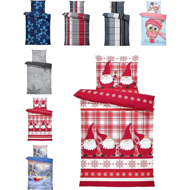 One Home Bettwäsche Winter Thermofleece, Fleece, 2 teilig, Weihnachten Wichtel Christmas, kuschelig flauschig warm weich Modern