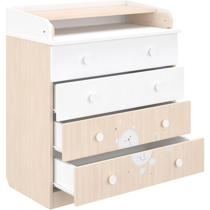 Shefa Kids Wickelkommode 800 Teddy, Weiß-Pastell Eiche, 4 Schubladen, 80 cm Breite – Bild 3