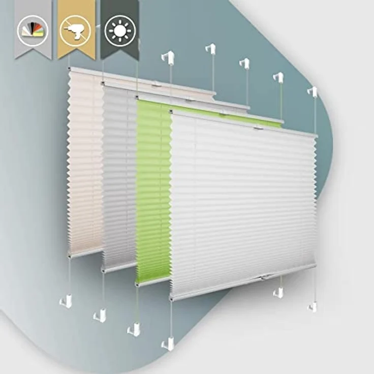 Plissee ohne Bohren Klemmfix 115x200 cm(BxH) Weiß Jalousie Sonnenschutz Easyfix Faltrollo Lichtdurchlässig Rollo für Fenster & Tür – Bild 1