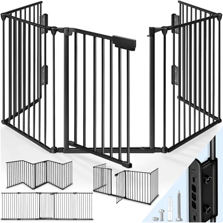 KIDUKU® Kaminschutzgitter mit Tür Metall 305 cm | Absperrgitter Ofenschutzgitter faltbar | Konfigurationsgitter inkl. 5 Elementen (Schwarz) – Bild 2