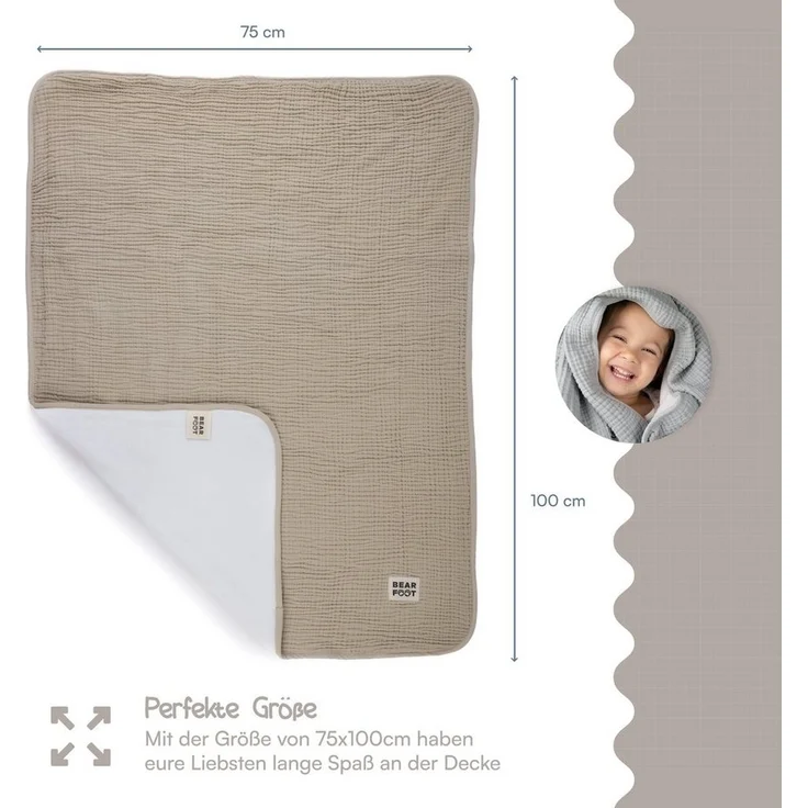 Babydecke Babydecke Musselin Fleecedecke flauschig weich - braun, BEARFOOT, flauschige Kuscheldecke, Baby, Neugeborene, Geschenk Junge & Mädchen – Bild 3