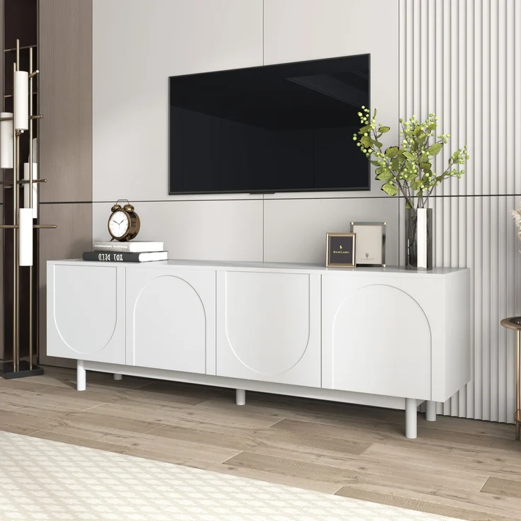 Merax Leichte Lowboard-TV-Möbel im Luxusstil, strukturierte Türen, verstellbare Trennwände, Weiß – Bild 3