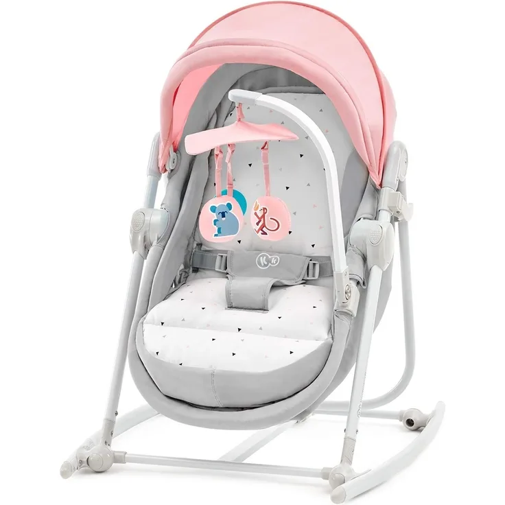 Kinderkraft Babywippe UNIMO, 5 in 1, Babyschaukel, Wippe, Schaukelwippe, Wiege, Spielbogen, Spielzeugen, Zusammenklappbar, Bügel mit Spielzeug, Moskitonetz, Rosa