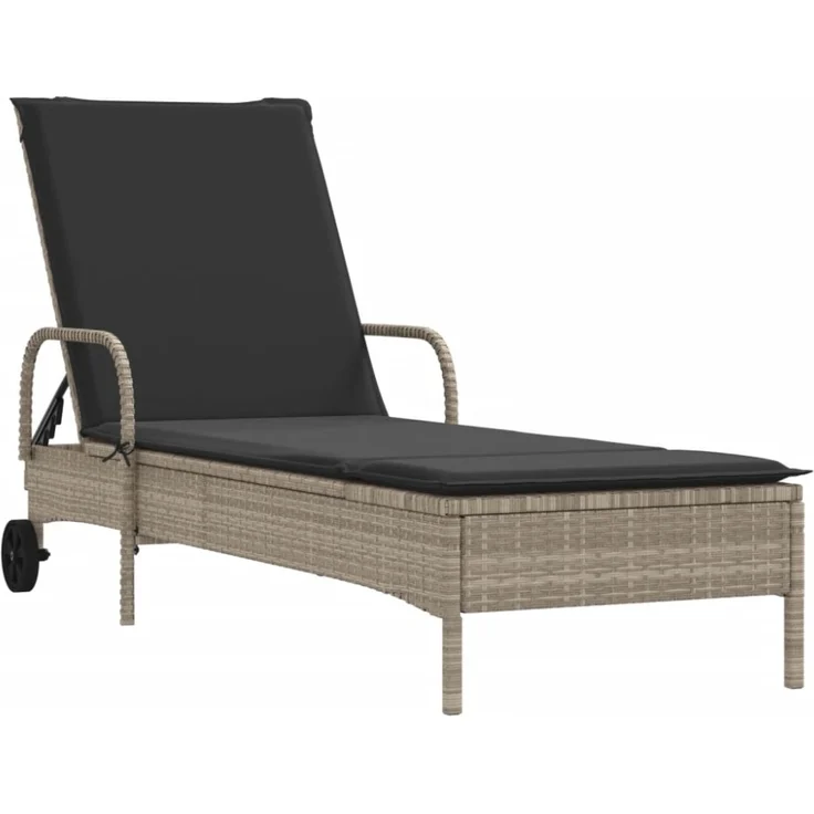 vidaXL Sonnenliege mit Rollen und Auflage Hellgrau Poly Rattan 368313 – Bild 3