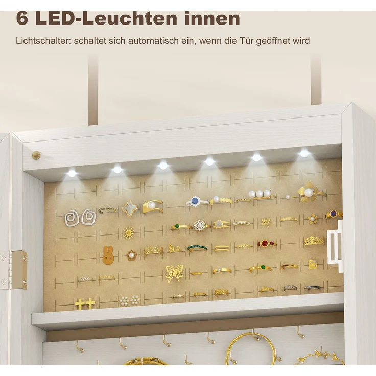 HOMCOM Schmuckschrank, MDF, Glasspiegel, Cremeweiß, 37 x 120 x 10 cm – Bild 4