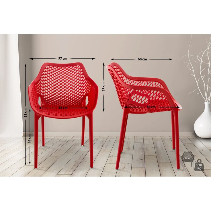 CLP Gartenstuhl Air XL 2er Set - Modernes Design, Kunststoff, Wetterfest, Stapelbar,rot – Bild 3