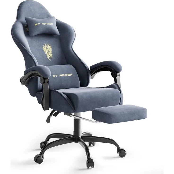 Ferghana Gaming-Stuhl Gaming-Stuhl: Kopfstütze, Lendenkissen, Armlehnen, Fußstütze (Packung), Ergonomischer PC-Stuhl,Rückenlehne 90°-125°