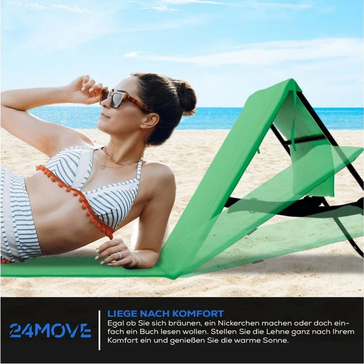 24Move Strandtuch, Strandmatte Set, Klappbare Campingliege, Tragetasche, (für Urlaub oder Garten), faltbar Tasche und Gurt, 2er Set, grün, Strandtuch – Bild 4