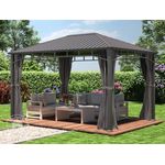 Gartenpavillon 3x4 m Stahldach Hardtop 4 Seitenteile in Grau, Pfosten 9x9 cm