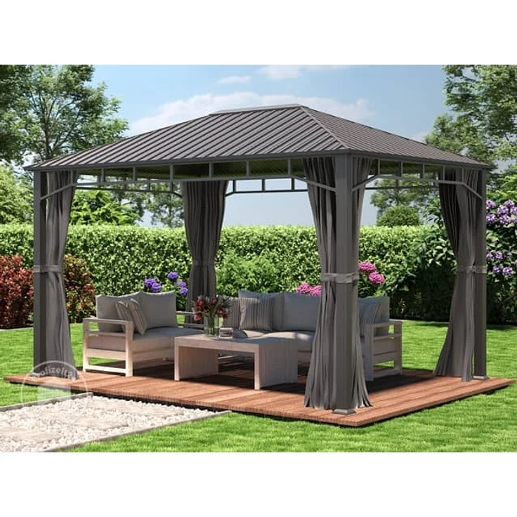 Gartenpavillon 3x4 m Stahldach Hardtop 4 Seitenteile in Grau, Pfosten 9x9 cm – Bild 1