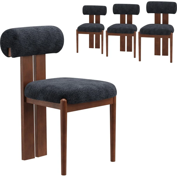 MALOL Esszimmerstühle 4er Set, Mid-Century Modern Polsterstühle aus Stoff mit Stabiler Rückenlehne & dunkelbraunen Holzbeinen, Dunkelblau – Geeignet für Esszimmer, Küche und Gastronomie, Dunkelblau