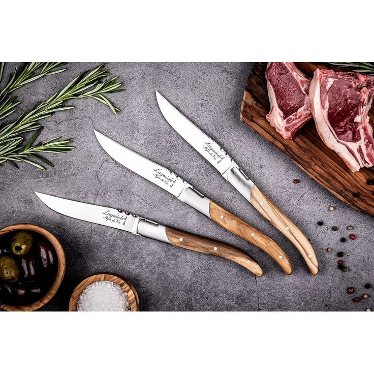 Laguiole Style de Vie Steakmesser LAGUIOLE STEAKMESSER SET "LUXIVIO", Edelstahl, Olivenholz, 6 Messer (6 Stück) – Bild 9