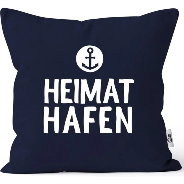 MoonWorks Dekokissen Kissenbezug Aufschrift Heimathafen Anker Geschenk Partner Familie Freunde maritimes Motiv Moonworks® – Bild 4