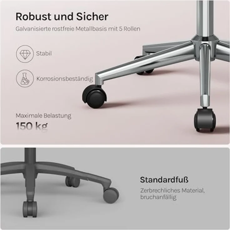 WOLTU Homeoffice Stuhl, Schreibtischstuhl, Drehstuhl, Schminkstuhl, höhenverstellbar, bis 150 kg belastbar, mit Armlehnen Samtsitz, für Schlafzimmer Büro Wohnzimmer, Rosa+Silber BS145rsw – Bild 8