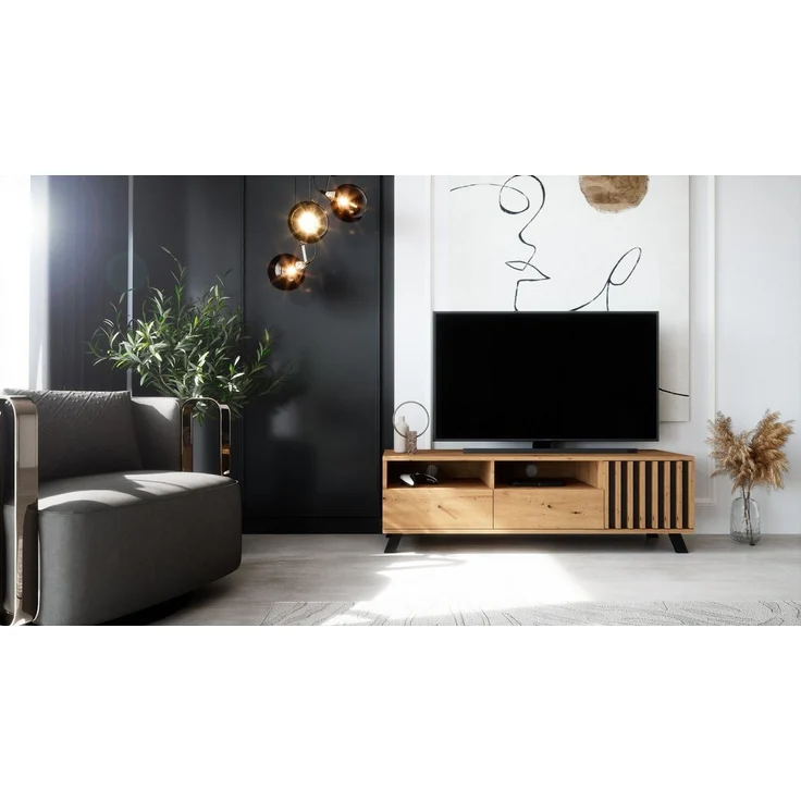 Newroom Lowboard Barea, TV Board Wandpaneel Wildeiche Anthrazit Modern TV Schrank – Bild 3