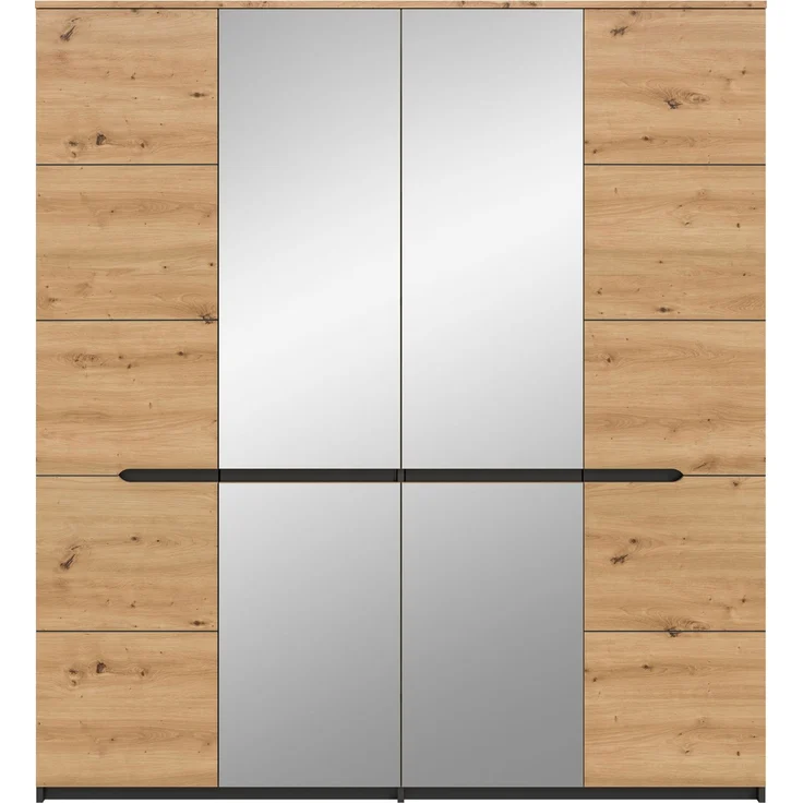 Kleiderschrank Sova 4-türig – Moderner Schrank in Eiche-Optik & Schwarz mit Stauraum und Spiegeltüren – Bild 5