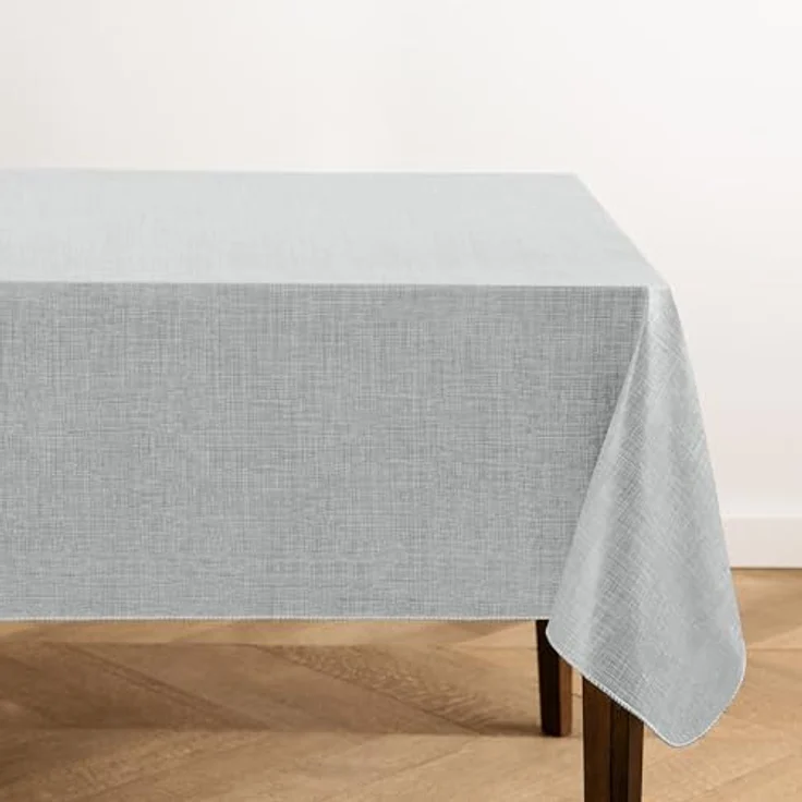 Elrene Home Fashions Monterey Leinen-inspirierte Tischdecke aus Vinyl, Wasser- und schmutzabweisend, mit Flanellrückseite, 132,1 x 132,1 cm, quadratisch, Grau – Bild 2