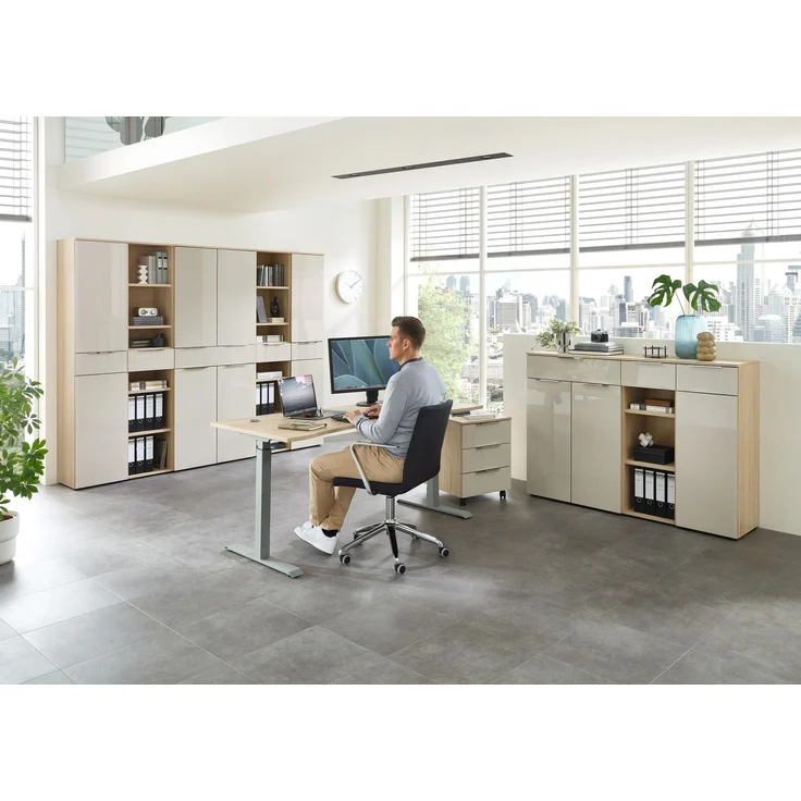 Komplettbüro SANTORIN IV Riva Eiche & Glas Cashmere 10-teilig – Bild 2
