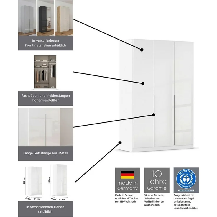 OTTO home Kleiderschrank Schrank Schlafzimmer Garderobe Stauraum AGORDO Front Dekor/Hochglanz (in zwei Griff-Farben, Breiten 91-405 cm) durchdachte Innenausstattung, in 8 Breiten und 2 Höhen MADE IN GERMANY – Bild 4