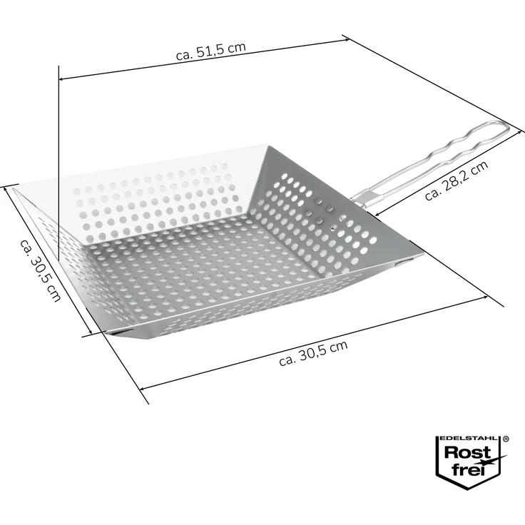 Grillpfanne quadratisch / mit Klapp-Griff / Edelstahl ca. 30,5 x 6 x 51,5 cm / Grillkorb Grillplatte – Bild 7