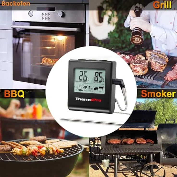 ThermoPro TP16 Fleischthermometer Grillthermometer digital Bratenthermometer Ofenthermometer Thermometer Küchen mit Timer für BBQ, Grill, Smoker Schwarz – Bild 7