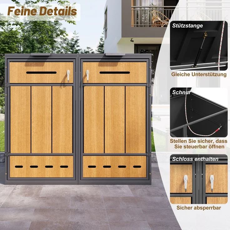 Mülltonnenbox, Mülltonnenverkleidung, 120L 240L, wetterfest, Container, Abfallbehälter, Tonnenhaus, Gartenbox, abschließbare Müllbox (4 Tonnen) – Bild 5