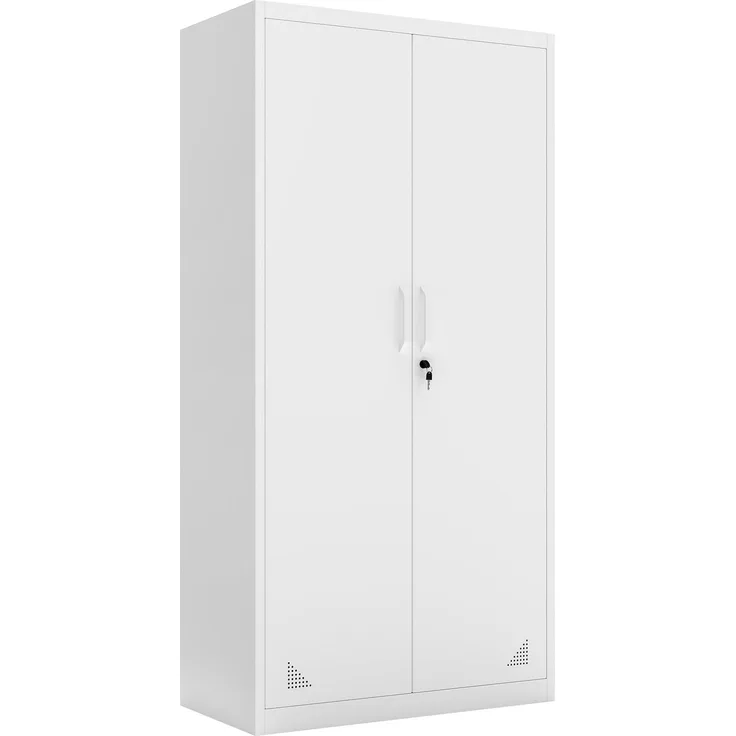 DWVO Metallschrank Abschließbar 4 Regale Stahlschrank Weiß 180x60x34cm | Stahl Aktenschrank Aufbewahrung, 2 Türen, 4 verstellbare Regale. Abschließbar mit Schlüssel. Büro Garage Abstellraum