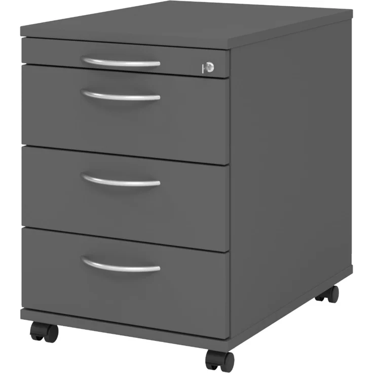 bümö Rollcontainer mit Schubladen, Container abschließbar aus Holz in graphit - Rollwagen für's Büro als Schreibtisch Unterschrank, Bürocontainer od. Schreibtischcontainer mit Bogengriffe, AC30-G-G-BM – Bild 1