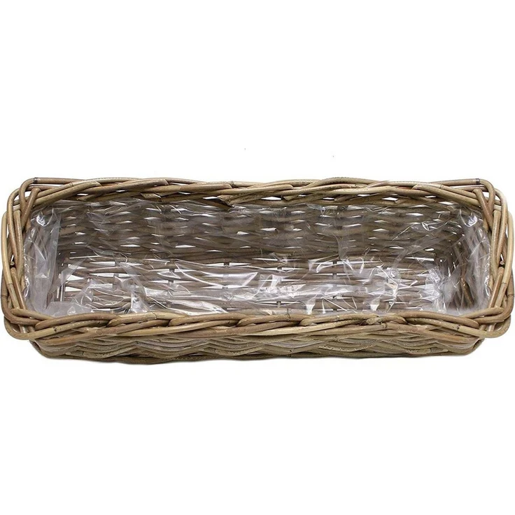 Dekoleidenschaft Blumenkasten aus Rattan "Koboo Grey" 60 cm lang, grau, Balkonkasten, Pflanzkasten (1 St), Pflanzgefäß, Pflanzenkasten, Balkon & Gartendeko für Draußen – Bild 2