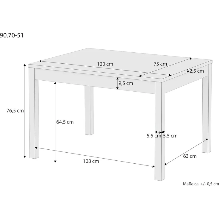 Tisch 75 x 120 Esstisch Massivholz Küchentisch weiß 90.70-51BW – Bild 3