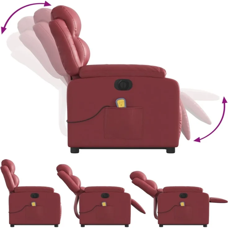 vidaXL Massagesessel mit Aufstehhilfe Elektrisch Weinrot Kunstleder 3205067 – Bild 6