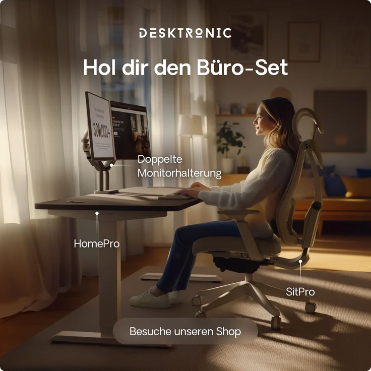 Desktronic HomePro Elektrisch höhenverstellbarer Schreibtisch 180x80cm Weiß/Schwarz mit Memory-Funktion, Anti-Kollisions Technologie, USB-A und USB-C-Ladeanschlüssen – Bild 9