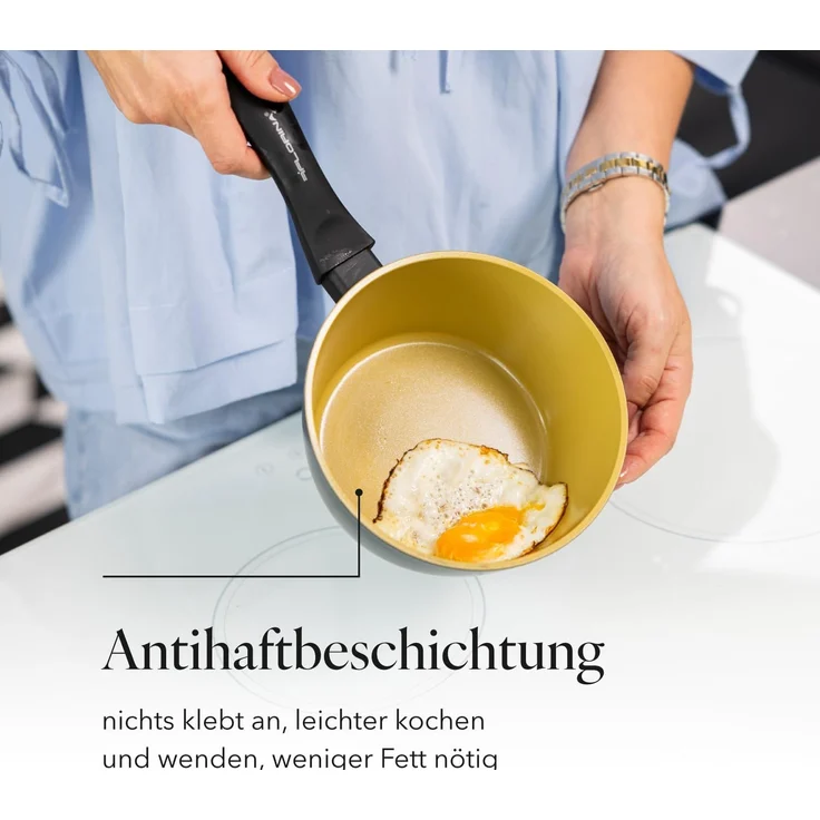 FLORINA AMVEGAN Aluminium Kasserolle 16 cm I 1,1L I Hohe Haltbarkeit I Olivenöl-Keramikbeschichtung I Einfaches Kochen & Spülen I Für alle Herdarten I Originales Design – Bild 6