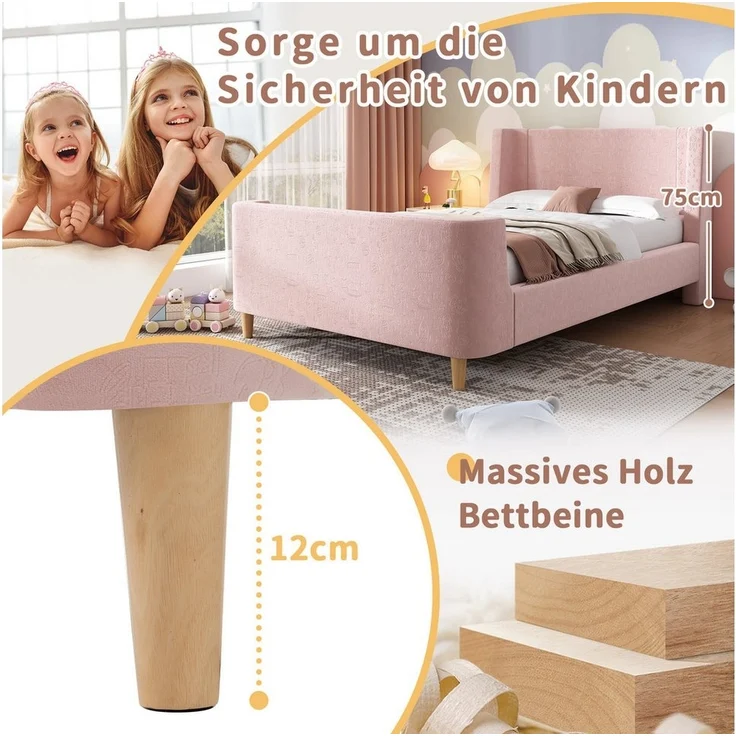 BlingBin Einzelbett (1-tlg, Kinderbett Polsterbett 90 x 200 cm mit kosmischem Muster), Für Jungen & Mädchen, Samt (Ohne Matratze) – Bild 2