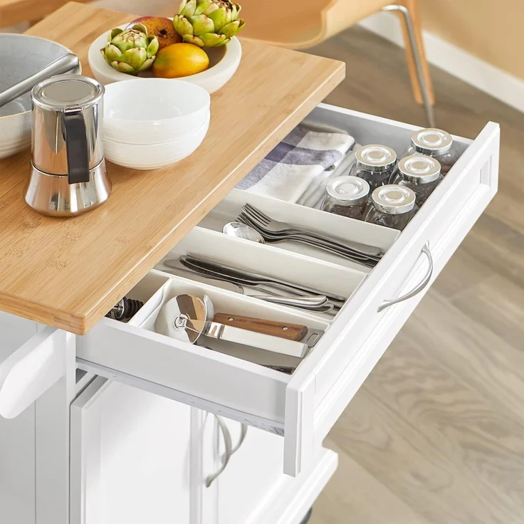 Küchenwagen mit Bambustischplatte und 4 Rollen Weiß FKW13-WN – Bild 5