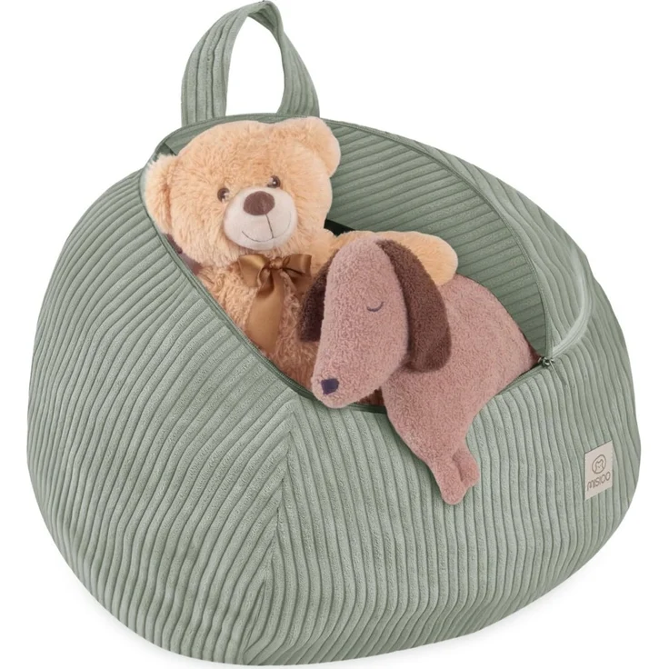 MISIOO Kuscheltier Organizer für Kinderzimmer – Spielzeug Aufbewahrung & Bean Bag in einem – Größe S – Waschbar, mit Reißverschluss – Kinder Sitzsack Bezug – Grün