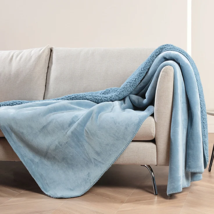 Kuscheldecke "Teddy Fleece" Sherpa/Flanell, 150x200cm Blau – Bild 2