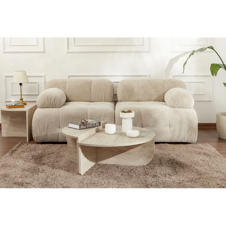 Vente-unique - ALOEVA Couchtisch Holz, Platte Beige - B 60 cm x H 30 cm x L 90 cm