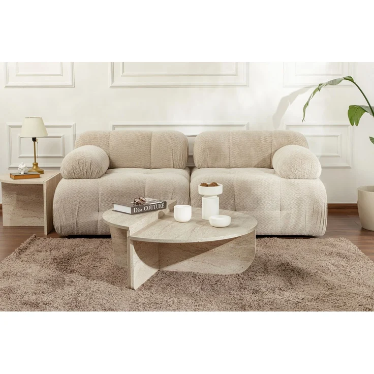 Vente-unique - ALOEVA Couchtisch Holz, Platte Beige - B 60 cm x H 30 cm x L 90 cm – Bild 1
